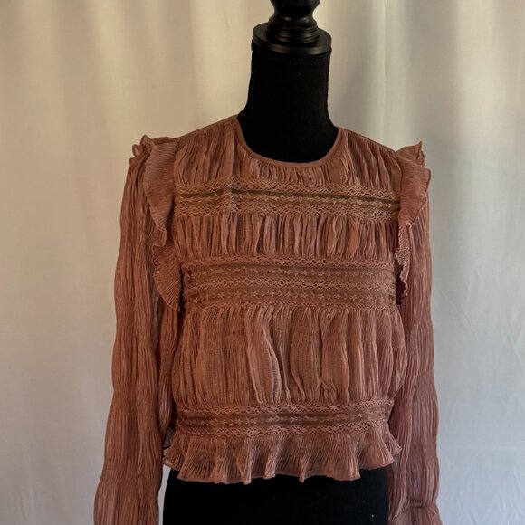 VESTIQUE Boho Dusty Rose Lace Ruffle Blouse Boutique Small 0373 - Picture 4 of 11
